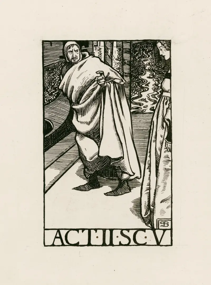 Kupec benátský; akt II scéna V, Byam Shaw