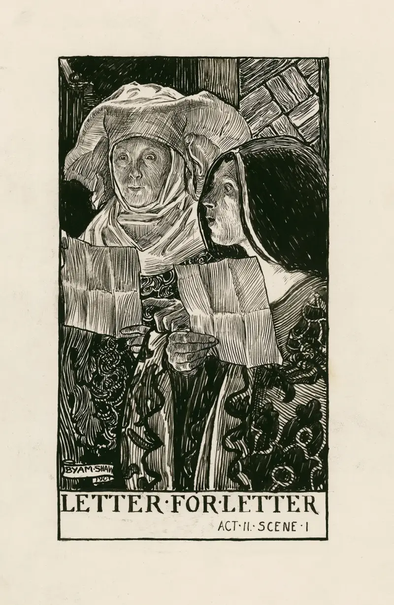 De muntra fruarna i Windsor; Letter for letter, akt II scen I av Byam Shaw