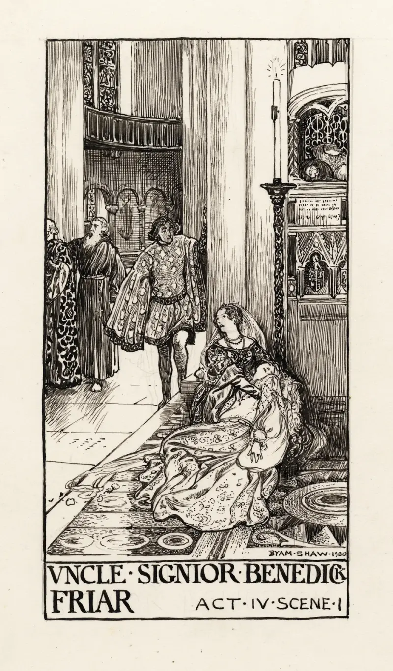 Mycket väsen för ingenting; Farbror Signior Benedick, broder fraren, akt IV scen I av Byam Shaw