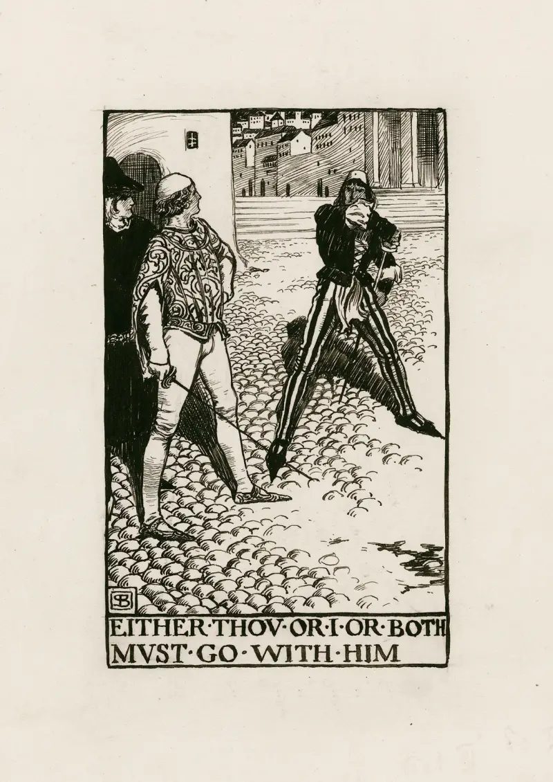 Romeo och Julia; antingen du eller jag eller båda måste följa honom, akt III scen I av Byam Shaw