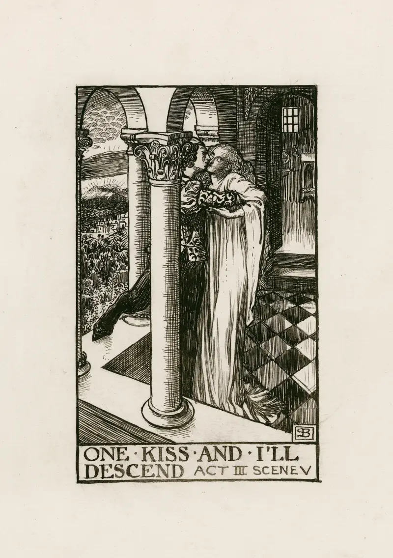 Romeo och Julia; En kyss och jag stiger ned, akt III scen V av Byam Shaw