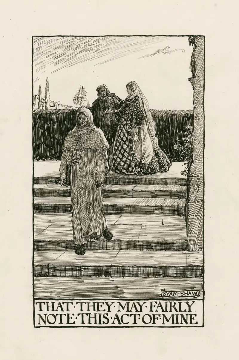 Trettondagsafton; Att de må rättvist notera denna min handling akt IV scen III av Byam Shaw