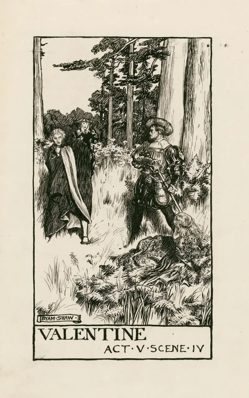 Två herrar från Verona; Valentine akt V scen IV av Byam Shaw