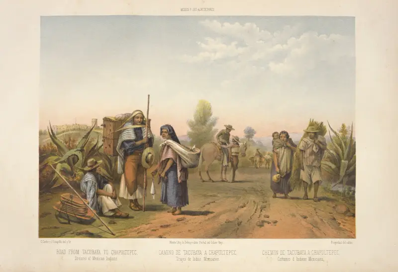 Weg von Tacubaya nach Chapultepec, Kleidung mexikanischer Indianer von C. Castro
