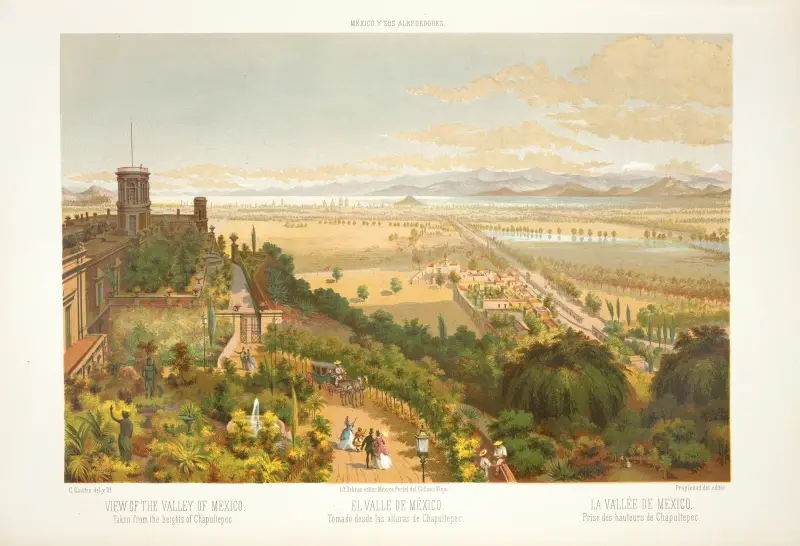 Blick auf das Tal von Mexiko, von den Höhen von Chapultepec aus gesehen von C. Castro