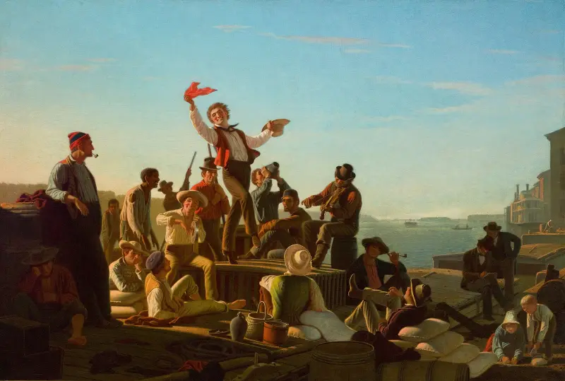 Fröhliche Floßmänner im Hafen von George Caleb Bingham