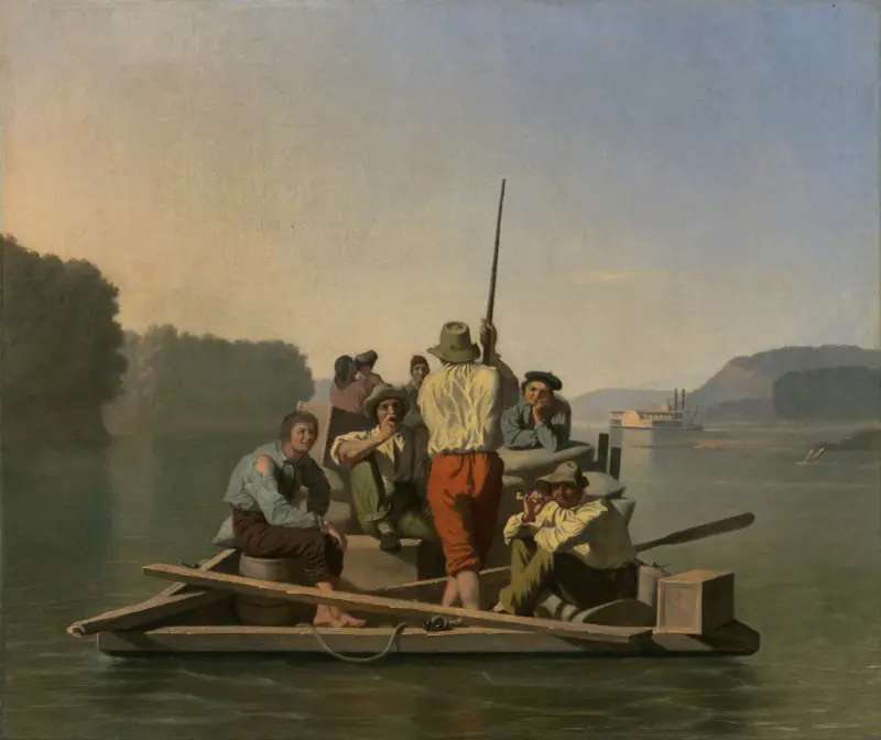 Lighter Relieving a Steamboat Aground av George Caleb Bingham