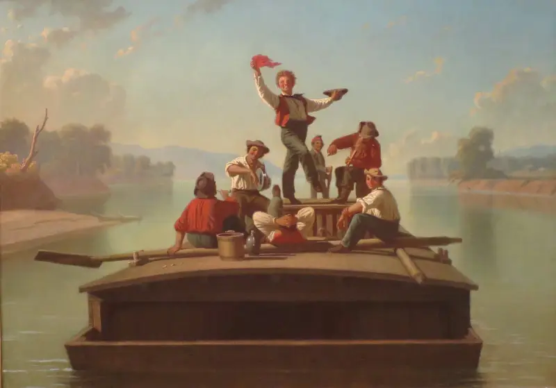 Der fröhliche Flachbootfahrer von George Caleb Bingham