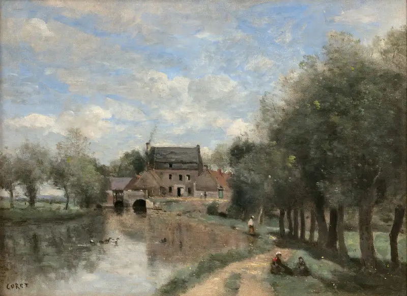 Arleux-du-Nord; Drocourt-kvarnen vid Sensée av Jean-Baptiste-Camille Corot