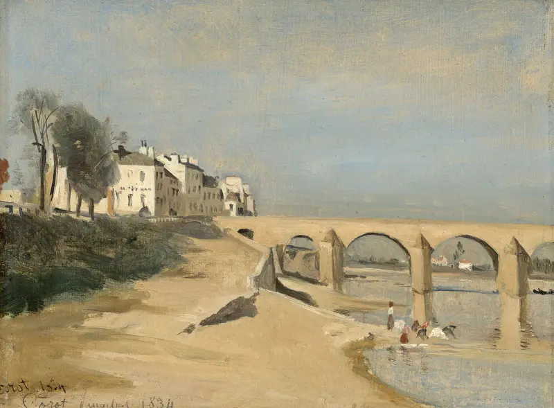 Bridge on the Saône River at Mâcon av Jean-Baptiste-Camille Corot