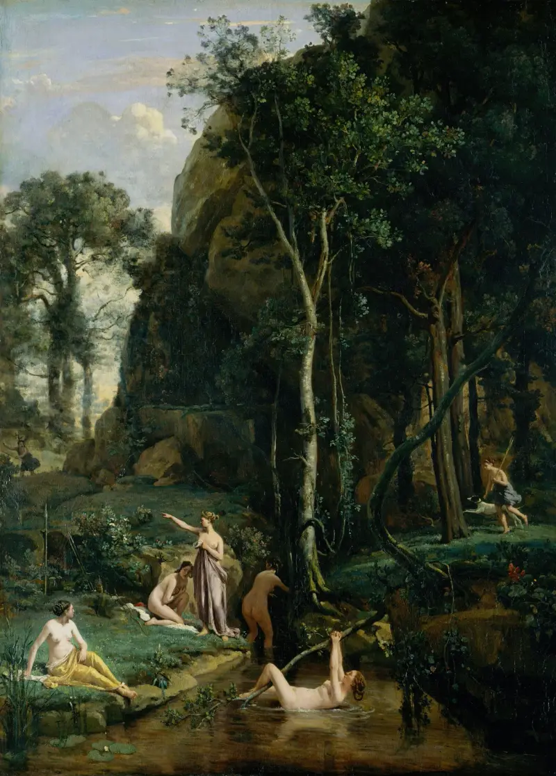 Diana und Aktaion (Diana in ihrem Bad überrascht) von Jean-Baptiste-Camille Corot
