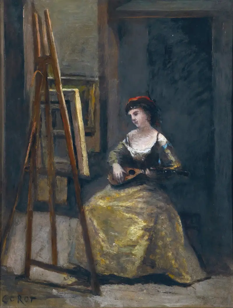Jeune Femme Jouant De La Mandoline av Jean-Baptiste-Camille Corot