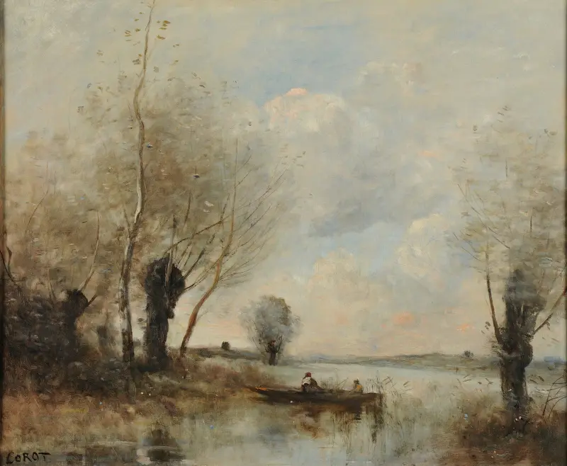 Fiske från båt vid videorna av Jean-Baptiste-Camille Corot