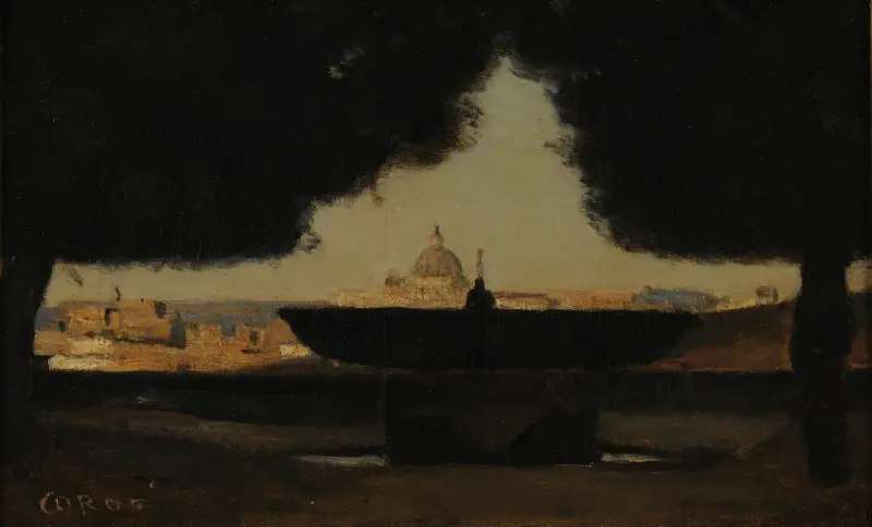 La vasque de la Villa Médicis av Jean-Baptiste-Camille Corot