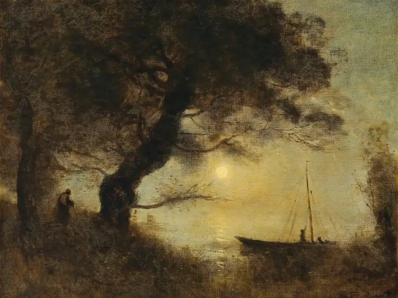Le Bateau Au Claire De Lune av Jean-Baptiste-Camille Corot