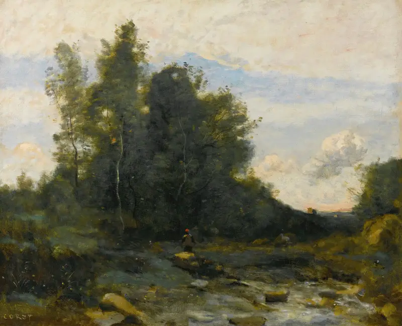 Der steinige Wildbach (Dämmerung) von Jean-Baptiste-Camille Corot