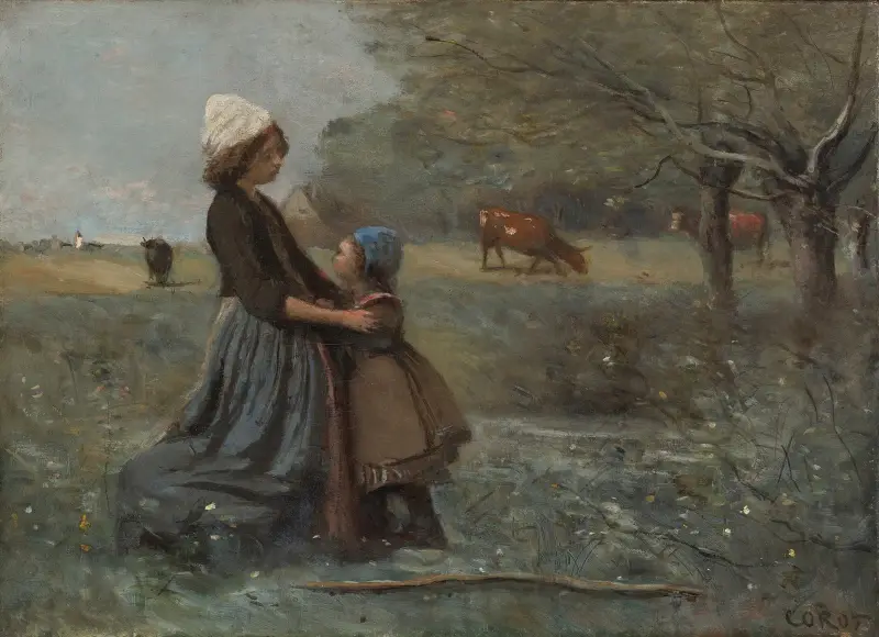 De två systrarna på ängen av Jean-Baptiste-Camille Corot