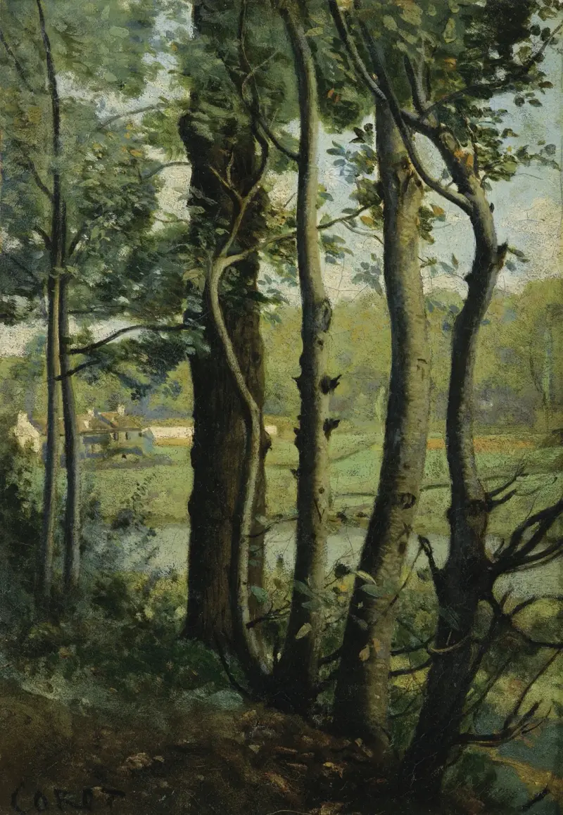 Les Evaux, près Château-Thierry, chemin bordé d’arbres av Jean-Baptiste-Camille Corot