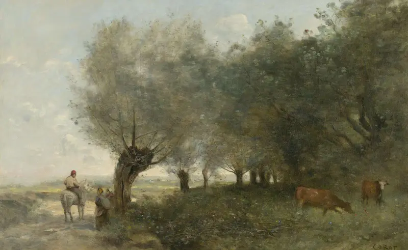 Les Saules À La Pointe De L’ile av Jean-Baptiste-Camille Corot