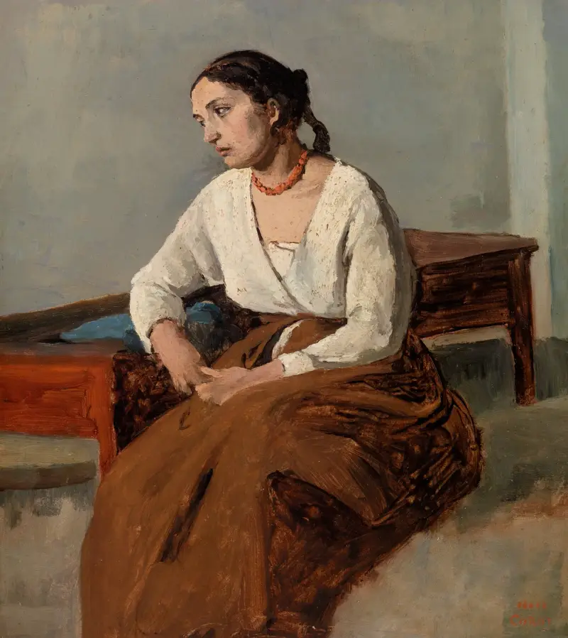 Melancholische Italienerin von Jean-Baptiste-Camille Corot