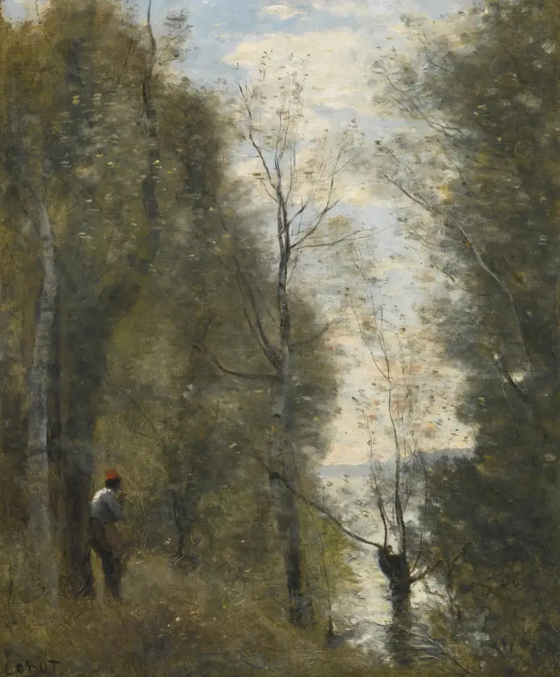 Prairies inondées vues a travers la feuillee av Jean-Baptiste-Camille Corot