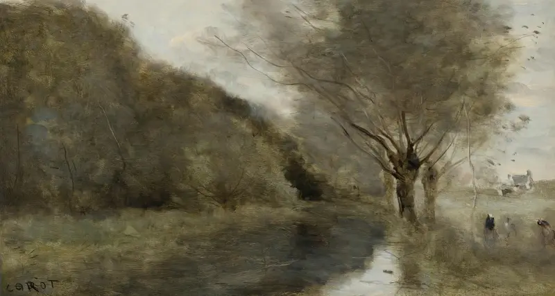 Près Gisors; Saulaie Et Rivière, Effet Du Matin av Jean-Baptiste-Camille Corot