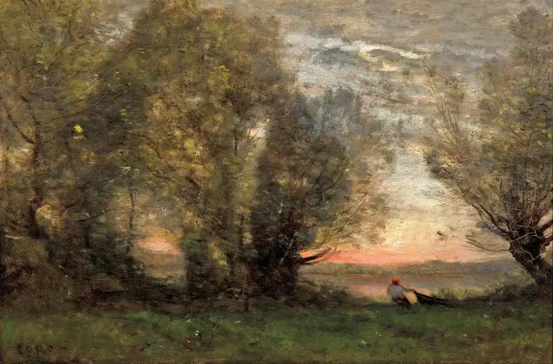 The fisherman- evening effect av Jean-Baptiste-Camille Corot