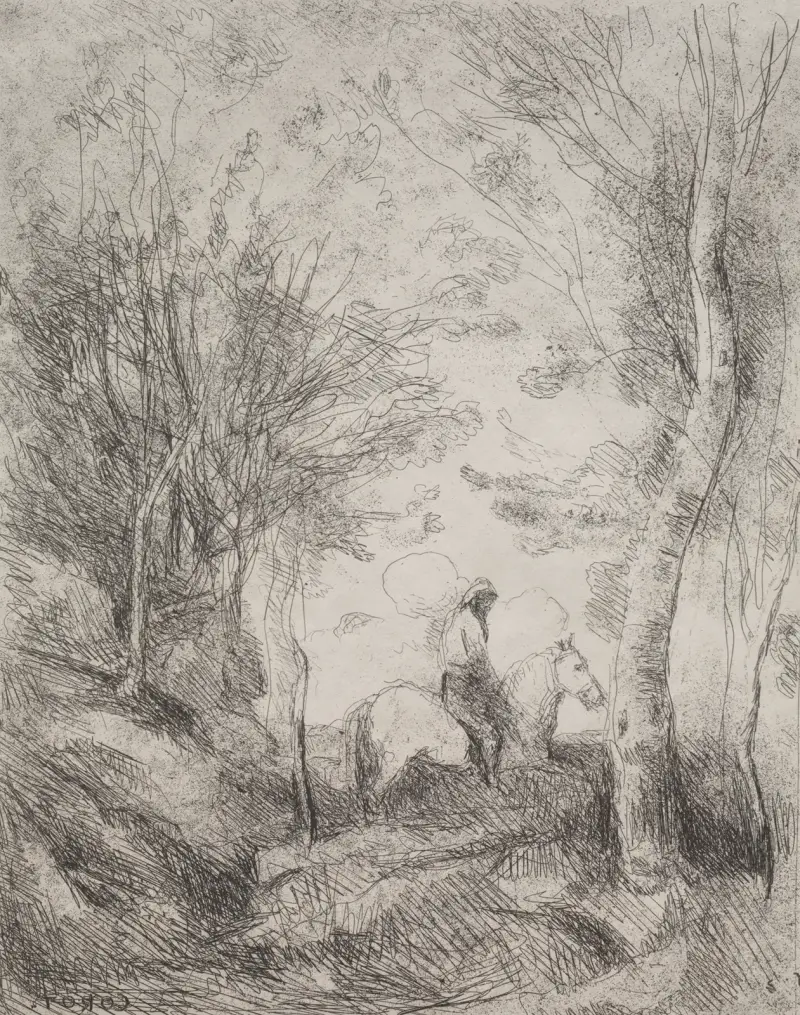 The Great Cavalier in the Wood av Jean-Baptiste-Camille Corot
