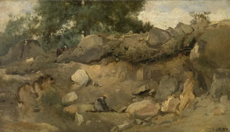 The Quarry of Chaise-Marie at Fontainebleau av Jean-Baptiste-Camille Corot