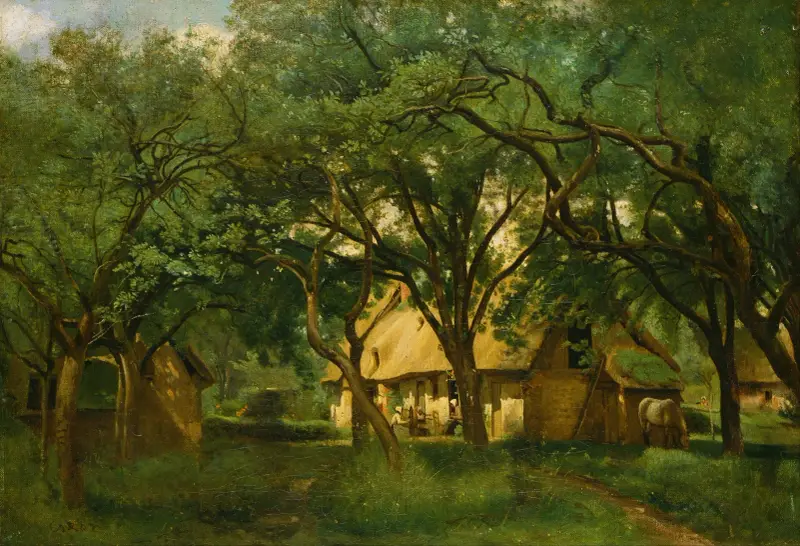 The Toutain Farm at Honfleur av Jean-Baptiste-Camille Corot