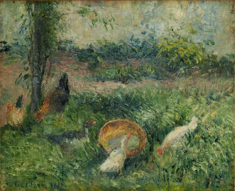 Basse-cour avec poules et canards av Camille Pissarro