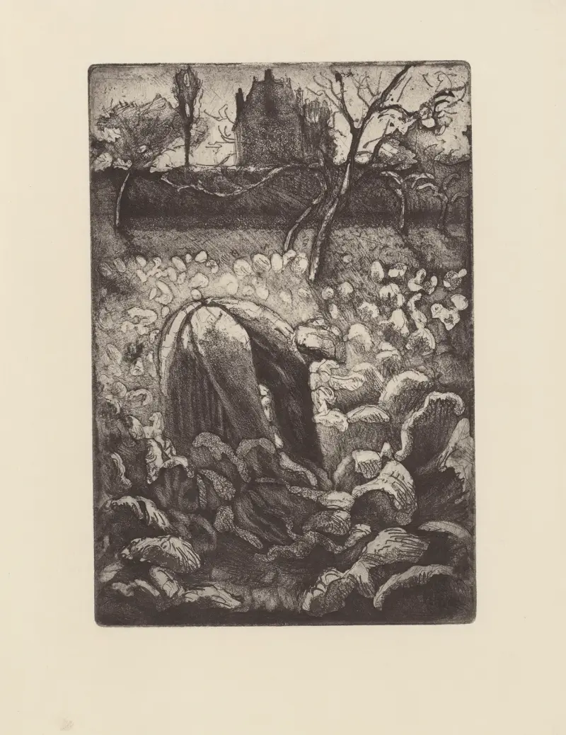 Femme dans un potager av Camille Pissarro