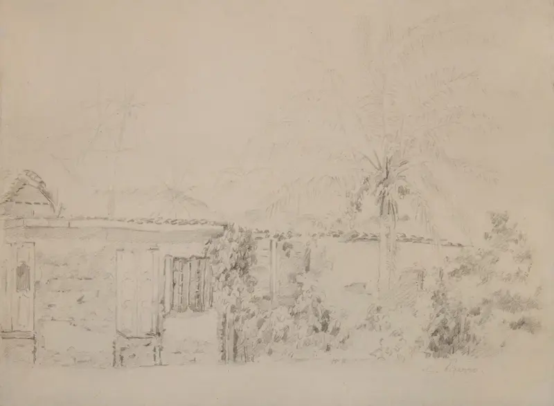 Houses and Palm Trees av Camille Pissarro