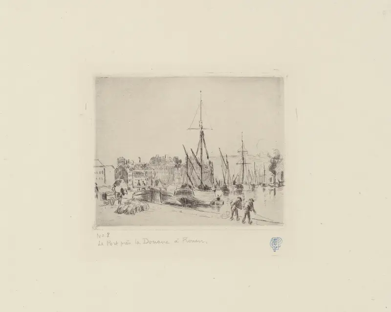 Le port près la douane à Rouen av Camille Pissarro