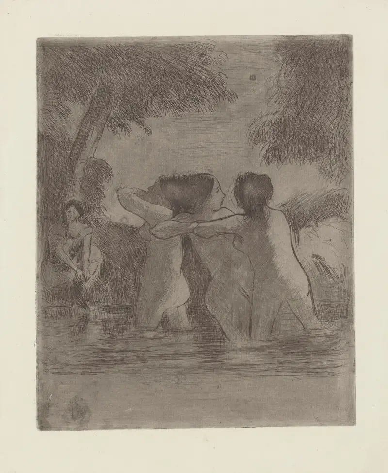 De fyra baderskorna av Camille Pissarro