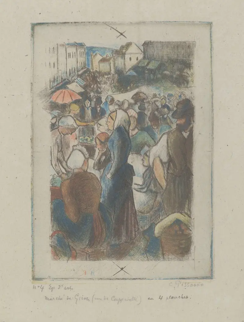 Marché de Gisors (rue Cappeville), 1894 av Camille Pissarro