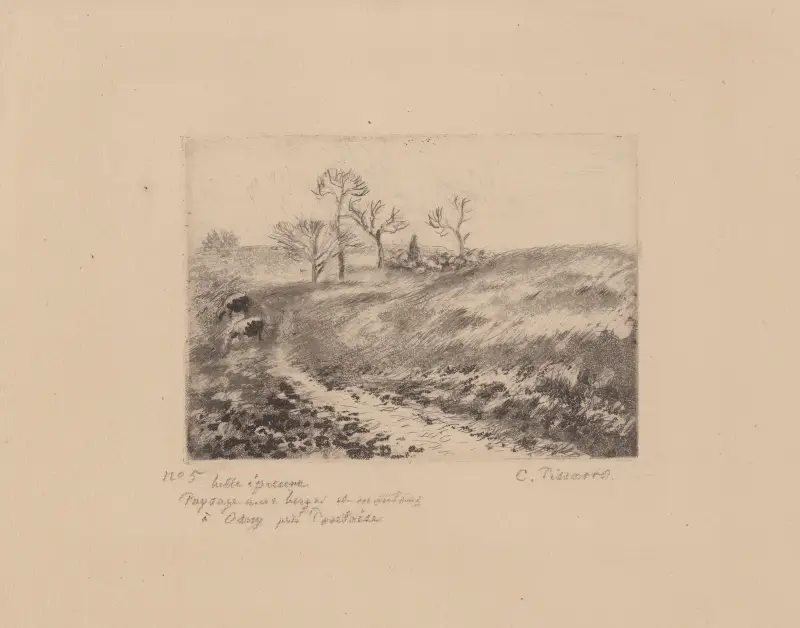 Paysage avec berger et moutons à Osny près Pontoise av Camille Pissarro