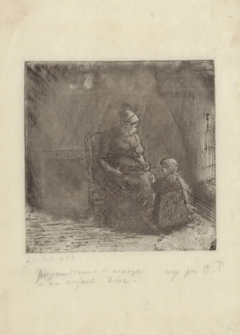 Bondkvinna som matar ett barn av Camille Pissarro