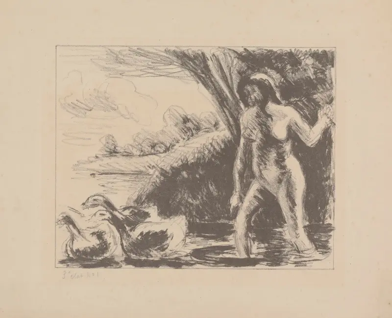 Paysanne nue chassant des oies av Camille Pissarro