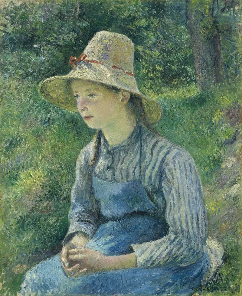 Peasant Girl with a Straw Hat av Camille Pissarro