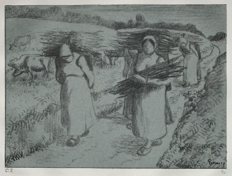 Peasants Carrying Fagots av Camille Pissarro