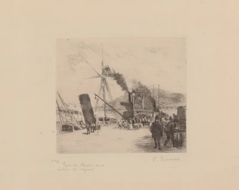 Port de Rouen avec bateau à vapeur av Camille Pissarro