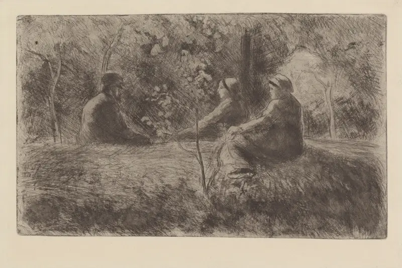 Repos du dimanche dans le bois av Camille Pissarro