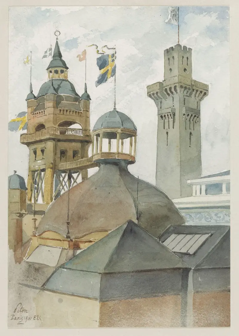 Sveriges och Monacos paviljonger av Camille Piton