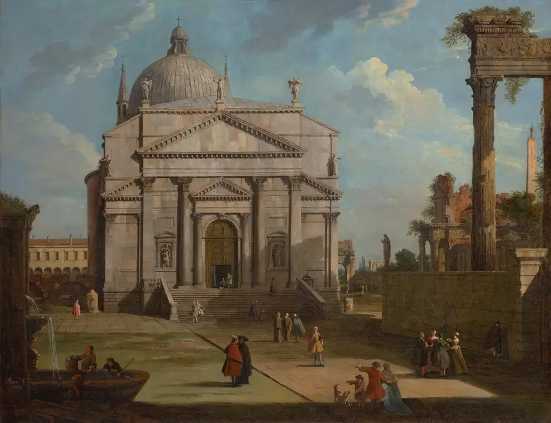 A capriccio with the church of the Redentore av Canaletto