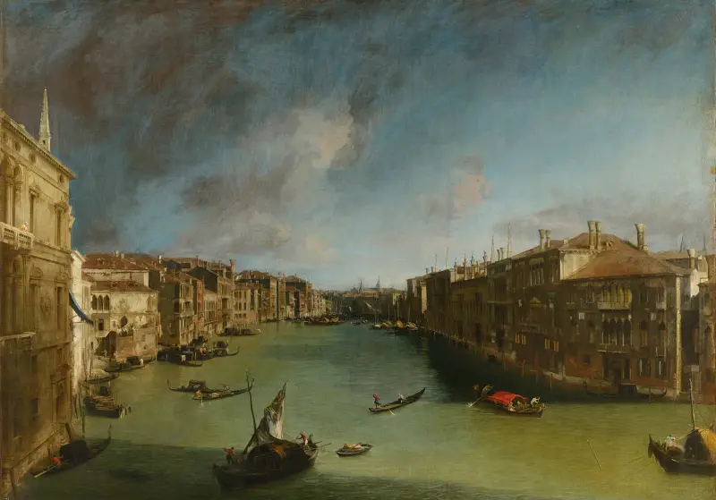 Grand Canal from Palazzo Balbi towards the Rialto av Canaletto