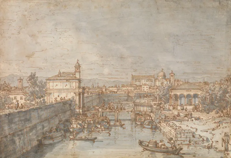 Padua; The River Bacchiglione and the Porta Portello av Canaletto