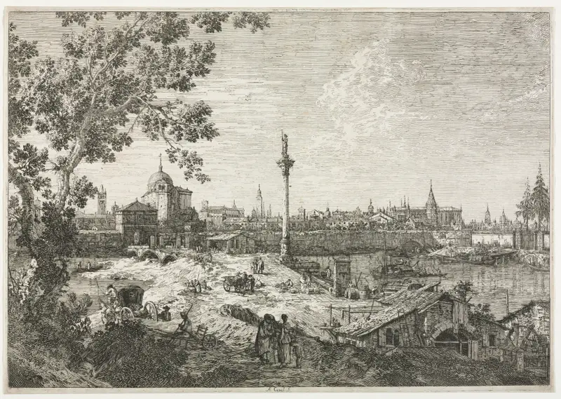 Panorama of a City on a River av Canaletto