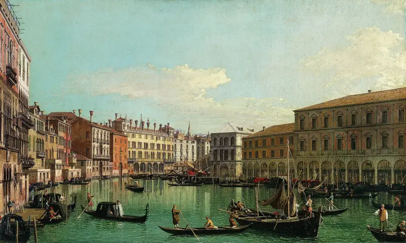 The Grand Canal, Venice, Looking South toward the Rialto Bridge av Canaletto