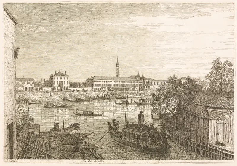 The Harbor at Dolo av Canaletto